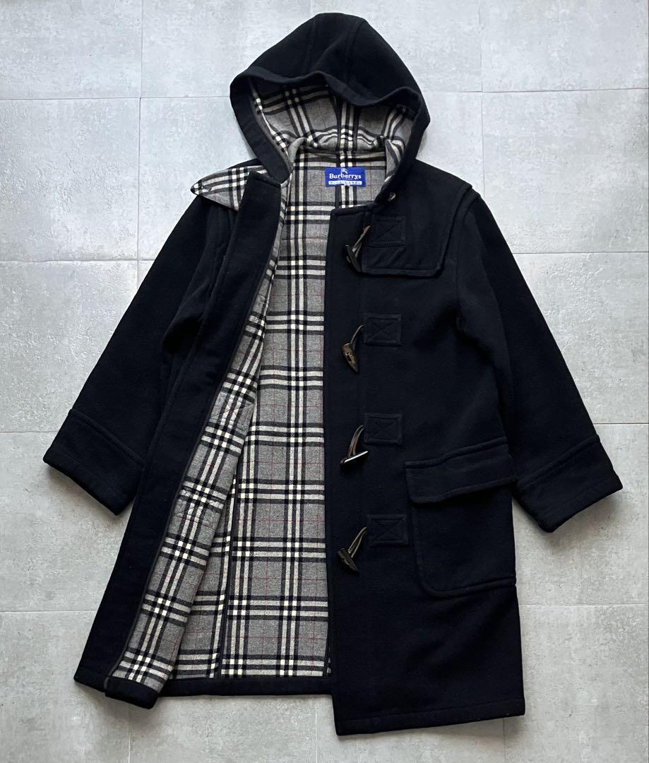 【美品】バーバリー　ダッフルコート　ビンテージ　チェック　ネイビー　XL相当 Burberry BLUE LABEL ノバチェック ロングダッフル 可愛い