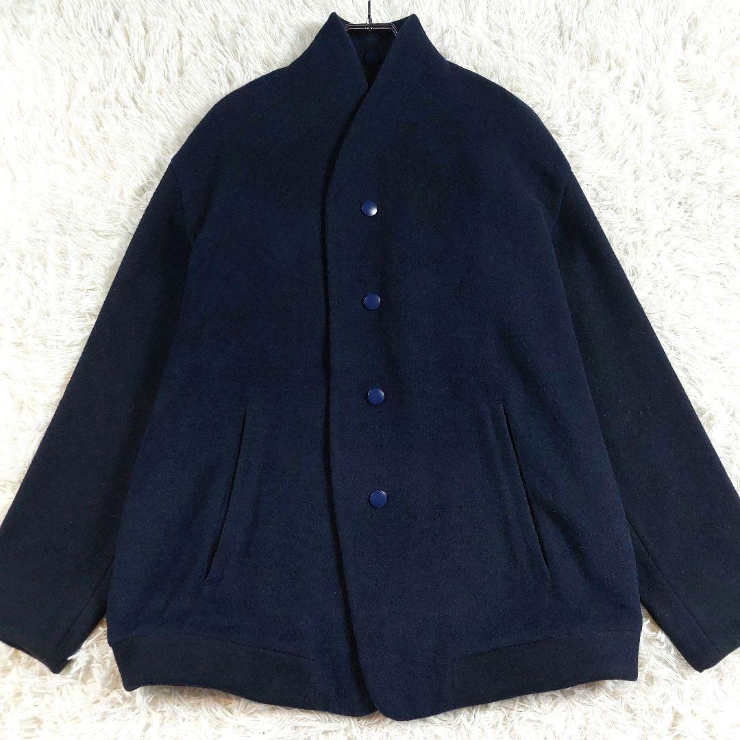the Sakaki カシミヤ ウール 肉厚 ノーカラージャケット ネイビー 紺 the Sakaki カシミヤ ウール 肉厚 ノーカラージャケット