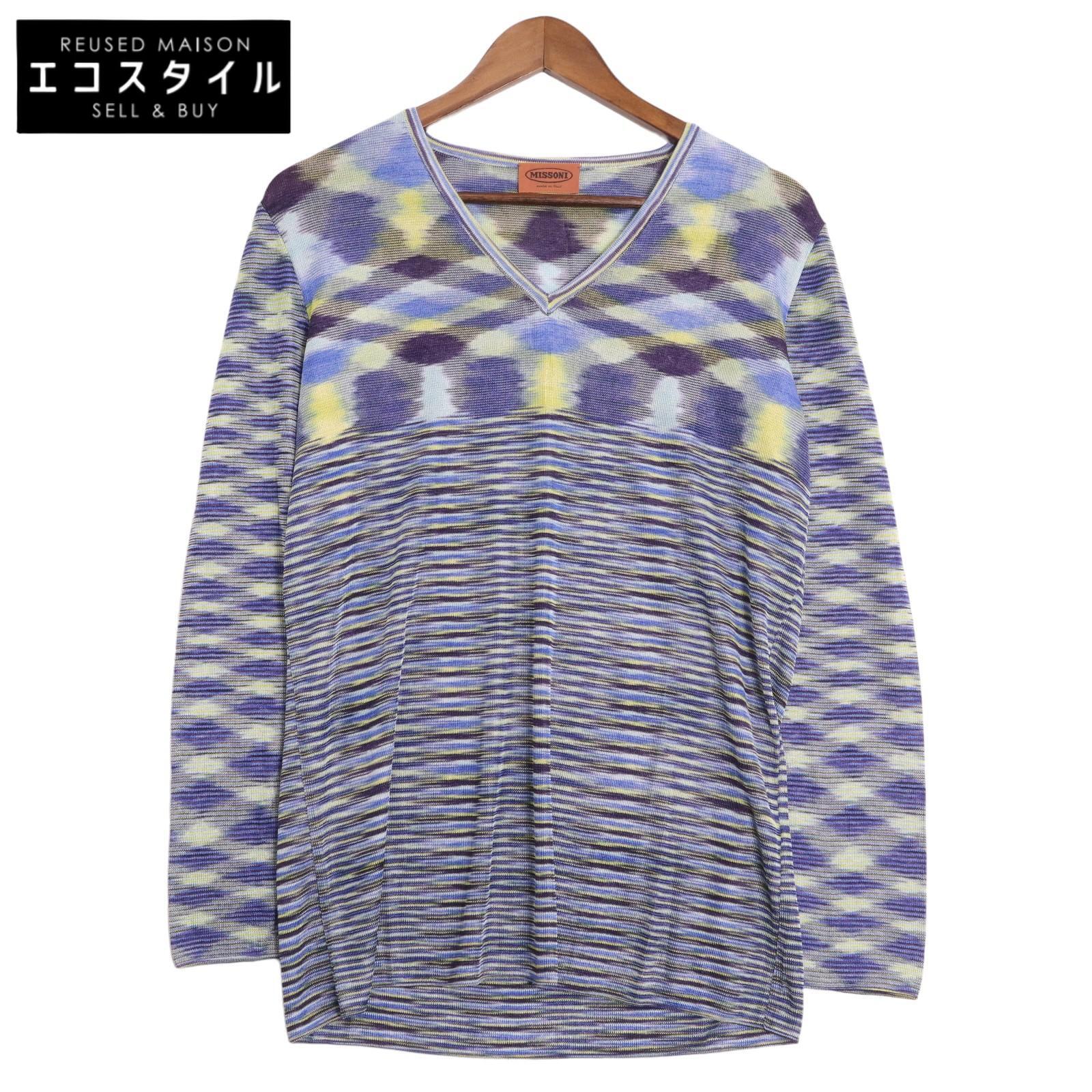 MISSONI ミッソーニ ブルー×イエロー D-TK392 総柄 長袖 トップス ブルー／イエロー 46 トップス レーヨン レディース 中古 MISSONI ミッソーニ ブルー×イエロー D-TK392 総柄 長袖