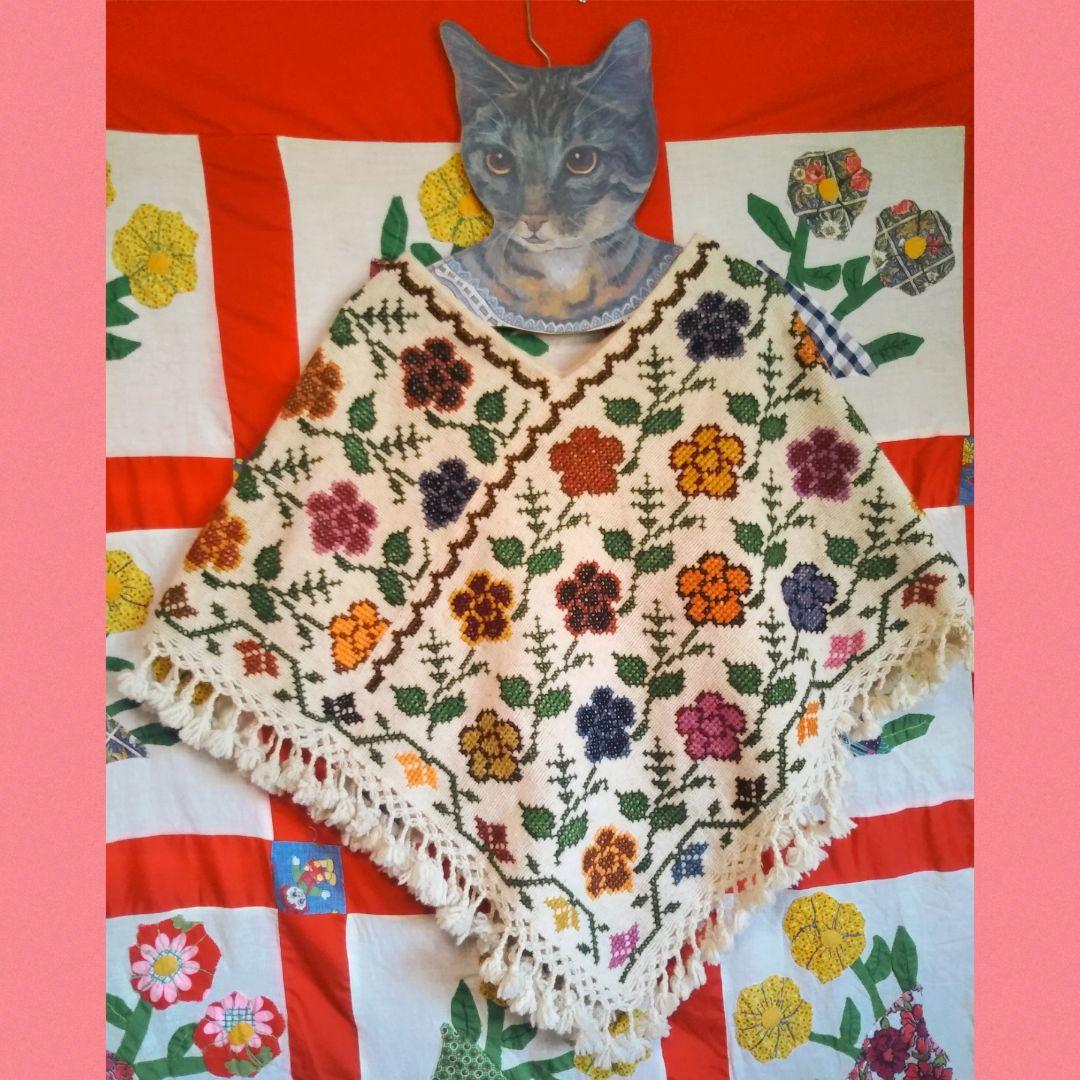 ♥70sVintage✽メキシコ刺繍ポンチョ ♥ ♥70sVintage✽メキシコ刺繍ポンチョ ♥ （♥70sVintage✽お花