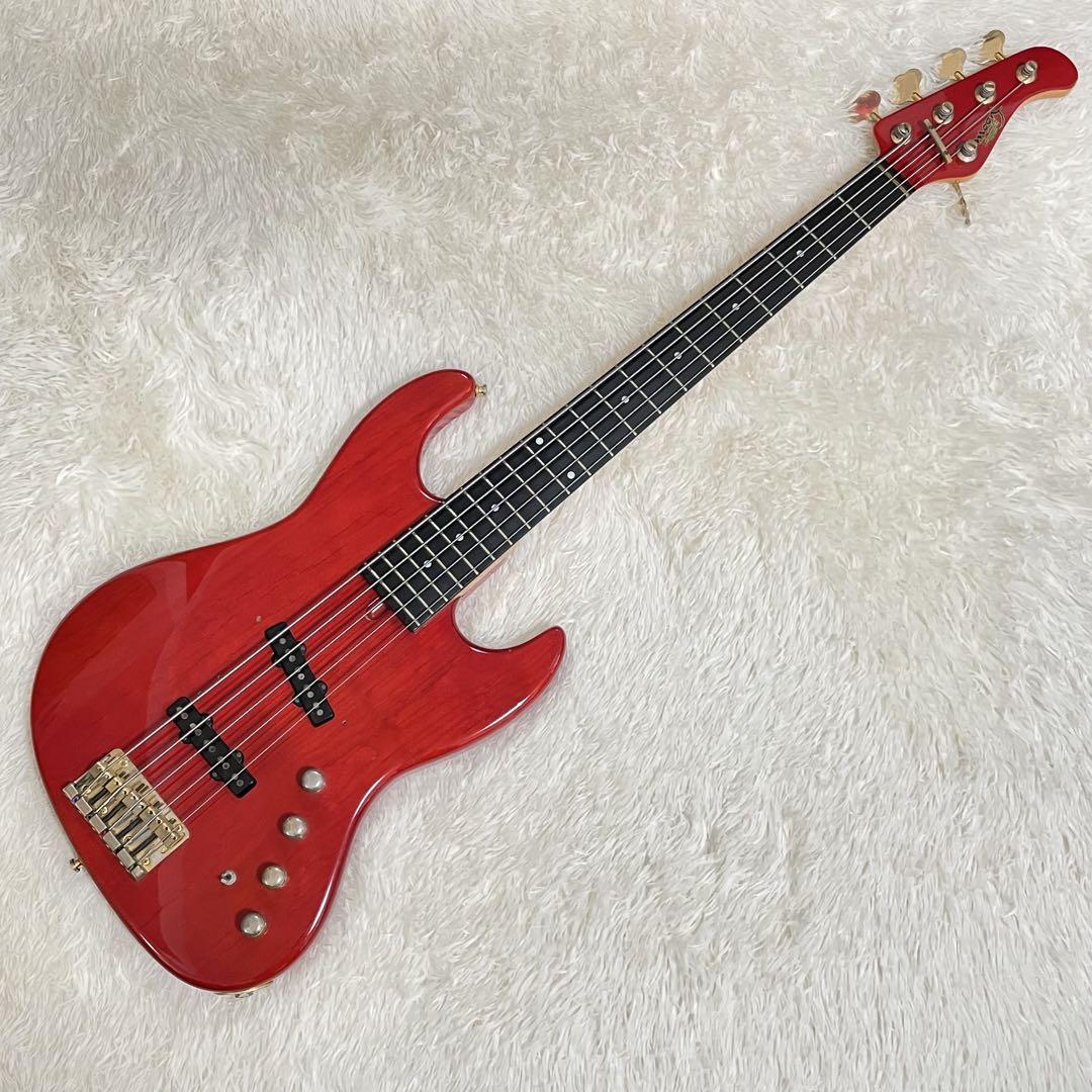 ★良品★ Moon ムーン 5弦ベース JJ-5 レッド 新品ケース付 ☆良品☆ Moon ムーン 5弦ベース JJ-5 嵌り レッド 新品ケース付