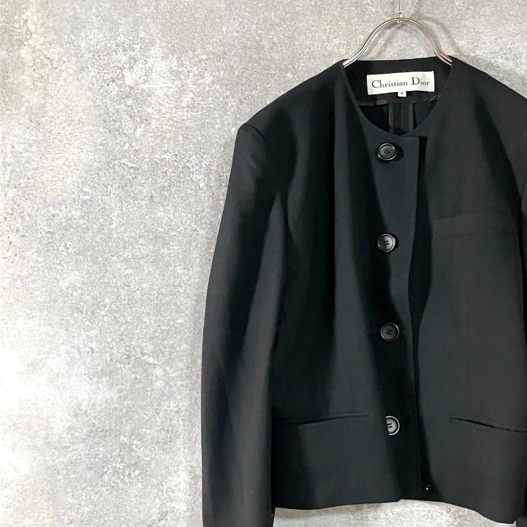 Christian Dior ノーカラージャケット 長袖 ブラック ショート