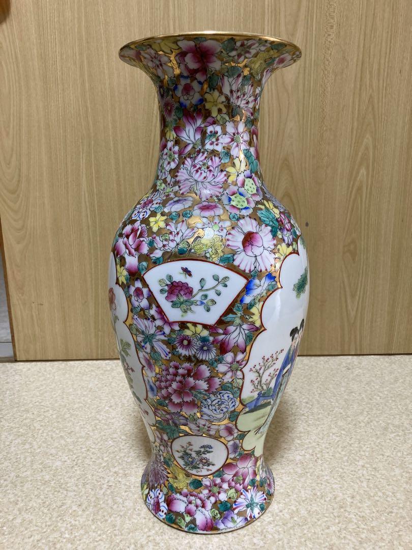 中国骨董／人物花鳥図／￼絵金百花瓶／亁隆年製铭 中国骨董／人物花鳥図／￼絵金百花瓶／亁隆年製铭 （2025年最新