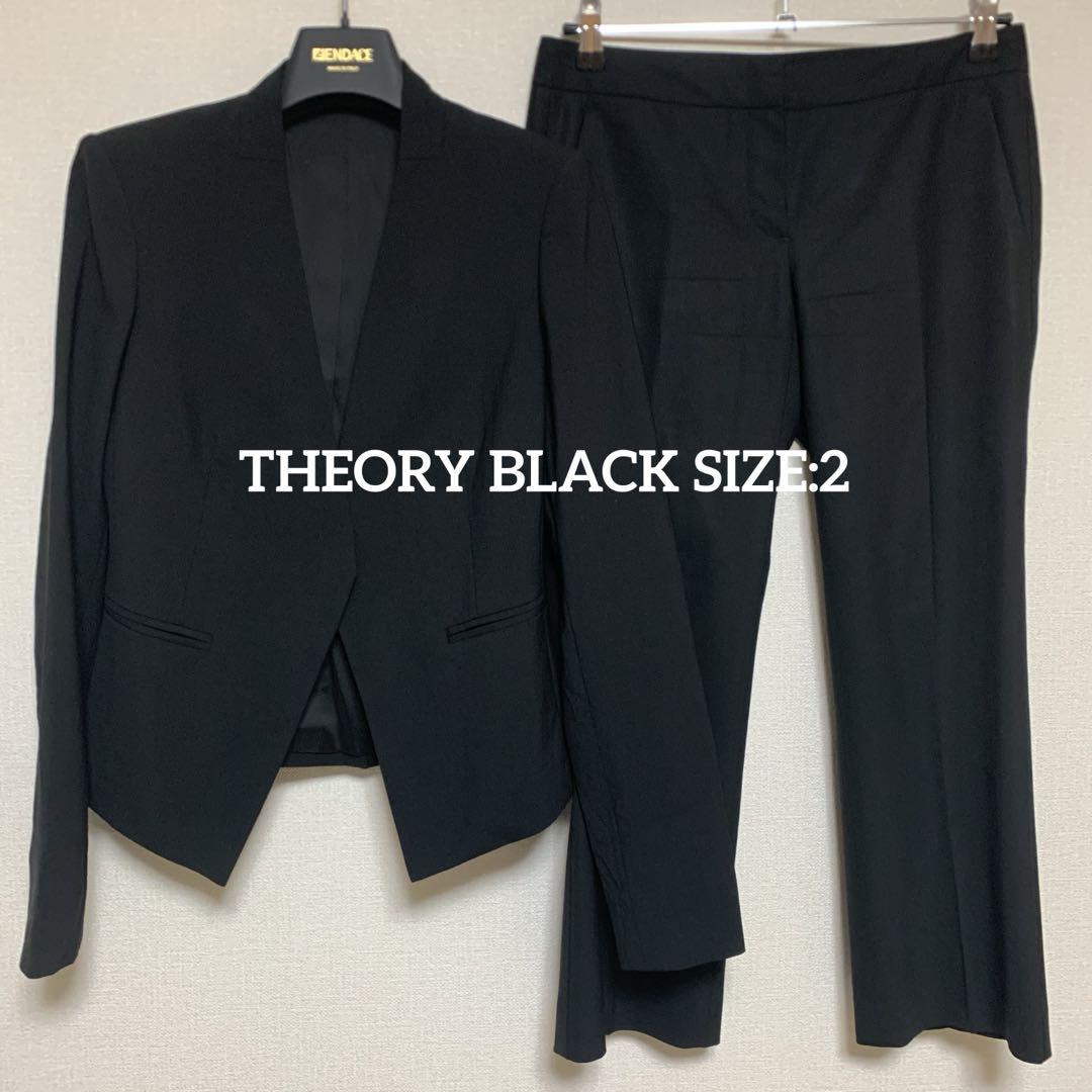 セオリー　ノーカラー　パンツスーツ　2 ブラック　フォーマル　セットアップ セール】キーネックノーカラージャケットセレモニースーツ入学式