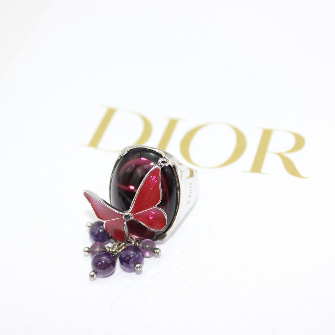 Christian Dior ディオール 紫石 シルバー リング 指輪 9号 ギフトにも*ディオール*ディオールオブリークシルバー925リング