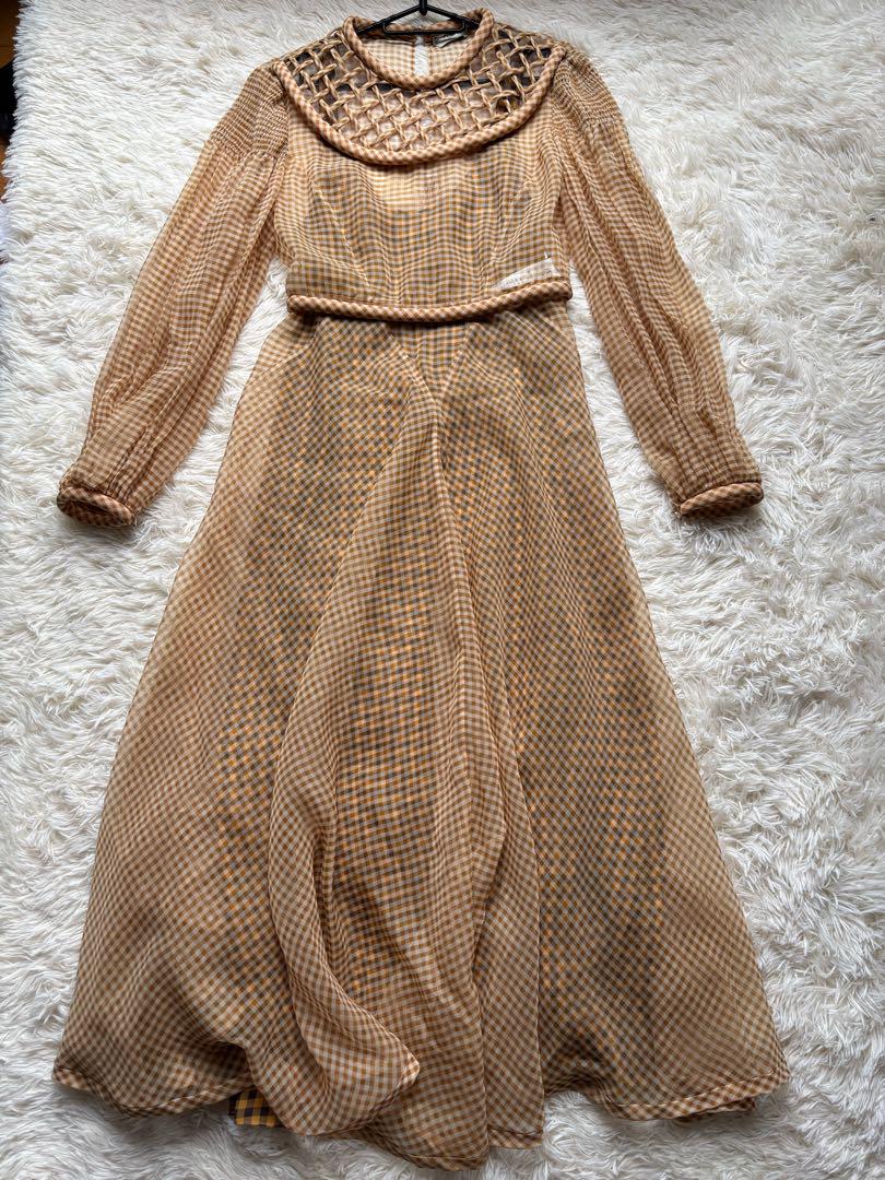 極美品 FENDI フェンディ シフォンチェック ロングワンピース サイズ40 極美品 FENDI フェンディ シフォンチェック ロングワンピース