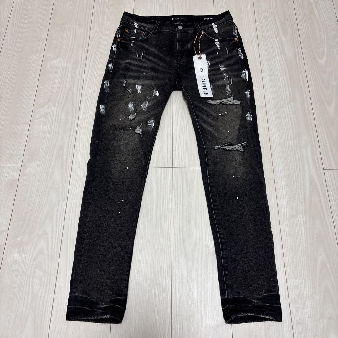 purplebrand ブラック スキニージーンズ ダメージ加工 サイズ31 中古・古着通販】PURPLE BRAND (パープルブランド) ダメージ
