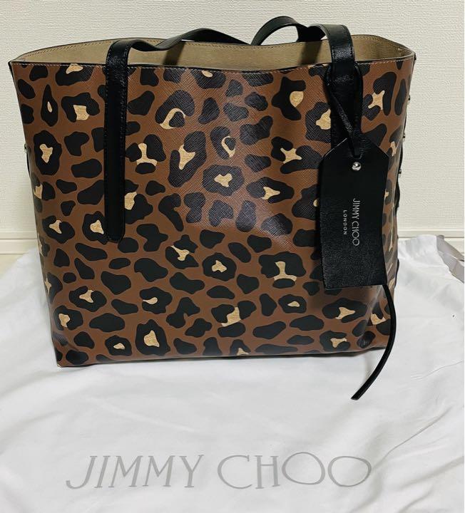 JIMMY CHOO TWIST レオパード×黒 PVC レザー トートバッグ JIMMY CHOO TWIST レオパード×黒 PVC トートバッグ（通販で