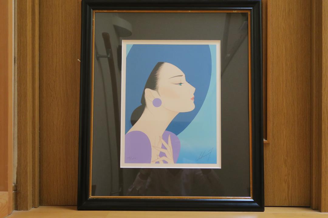 567 鶴田一郎 美人画 版画 印刷 直筆サイン 鶴田一郎 リトグラフ「葵AOI」エディション138/150 直筆サイン