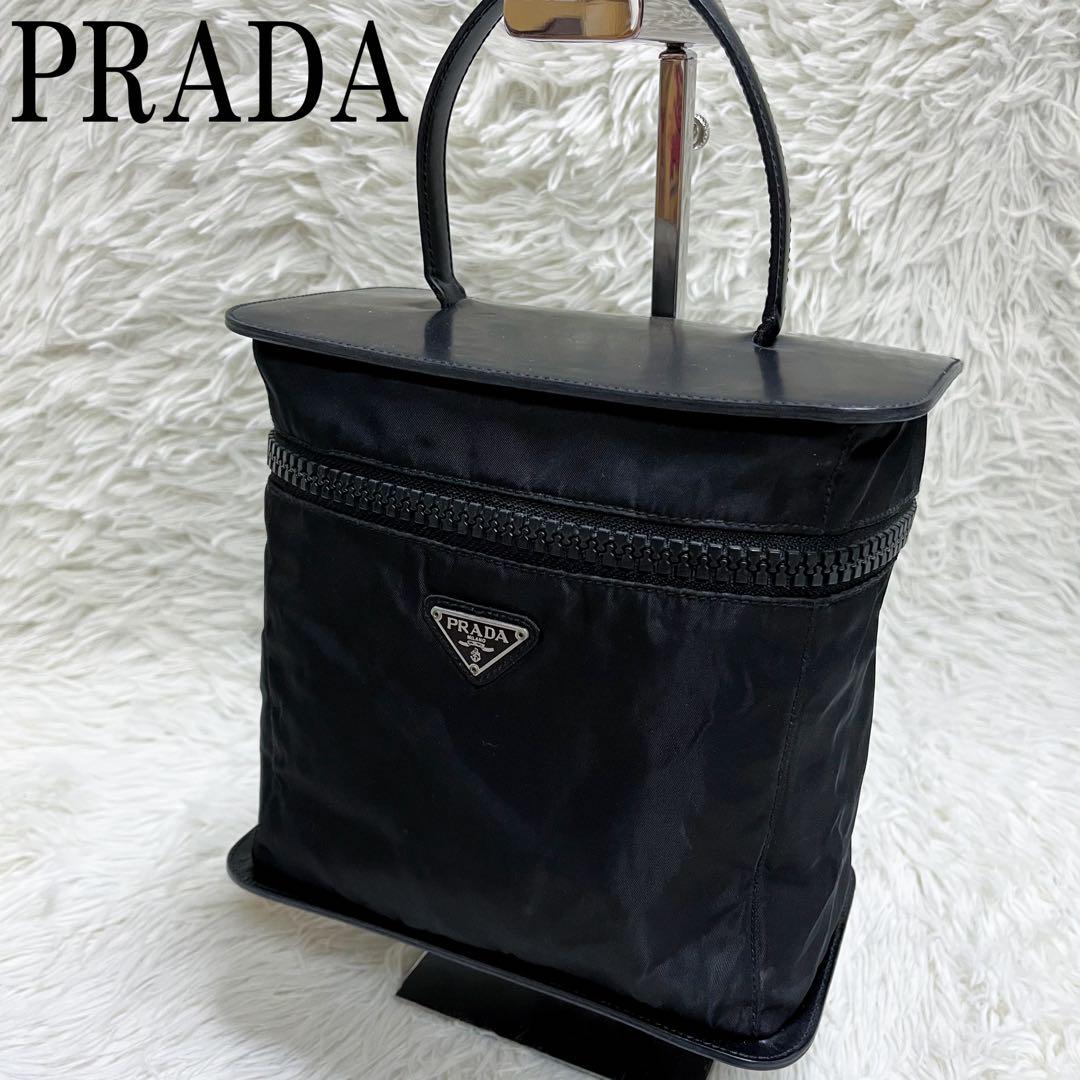 プラダ◎PRADA バニティ ナイロン 三角プレート ブラック ハンドバッグ PRADA プラダ B8484 TESSUTO CITY ナイロン ハンドバッグ