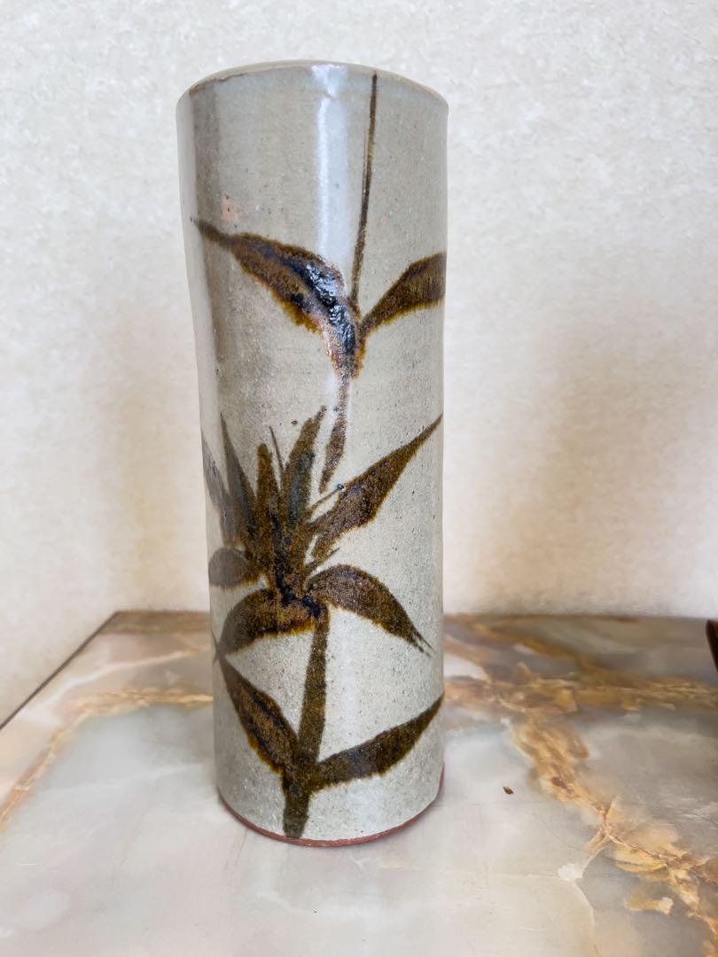 備前焼 花瓶 共箱　しがらき 1点物】鉄絵光之筒 共箱付き【花瓶/送料込】 （壺 花瓶 備前焼）