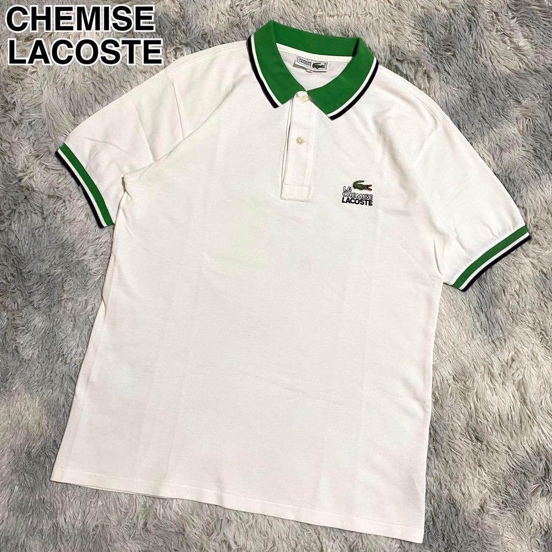 古着 希少 シュミーズラコステ 刺繍ロゴ 文字ワニ LA CHEMISE 白