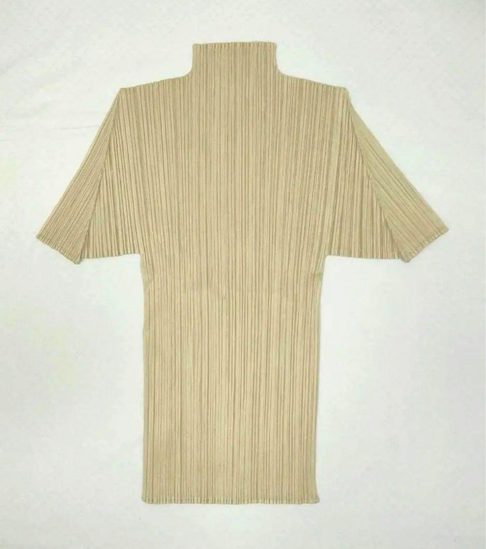 プリーツプリーズ ハイネック半袖 ベージュ サイズ3 Pleats Please 美品】プリーツ プリーズ イッセイミヤケ 半袖 ハイネック