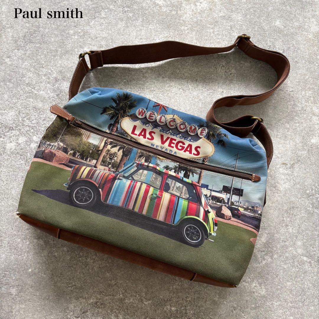 Paul Smith ショルダー バッグ ミニクーパープリント マルチストライプ Paul Smith】キャンバス ショルダーバッグ マルチストライプ