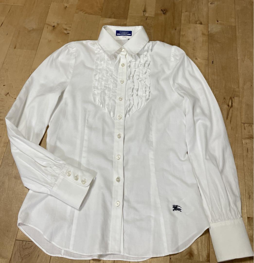 専用極美品 BURBERRY LONDON フリルロゴ刺繍入り長袖シャツブラウス 極美品 BURBERRY LONDON フリルロゴ刺繍入り長袖シャツブラウス