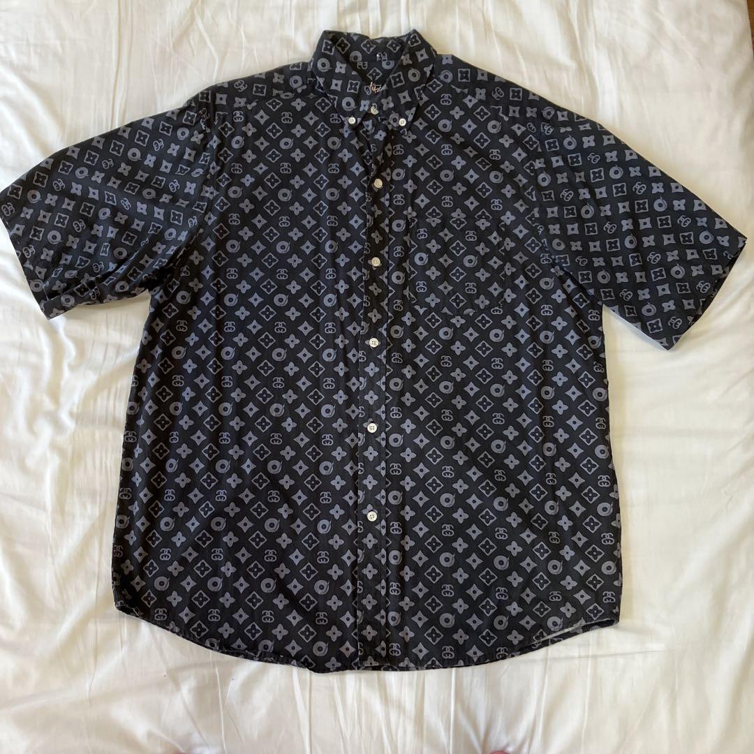 【希少】USA製 OLD STUSSY ビル総柄 半袖シャツ オールドステューシ Stussyステューシー総柄半袖シャツ MADE in USA (Made in USA