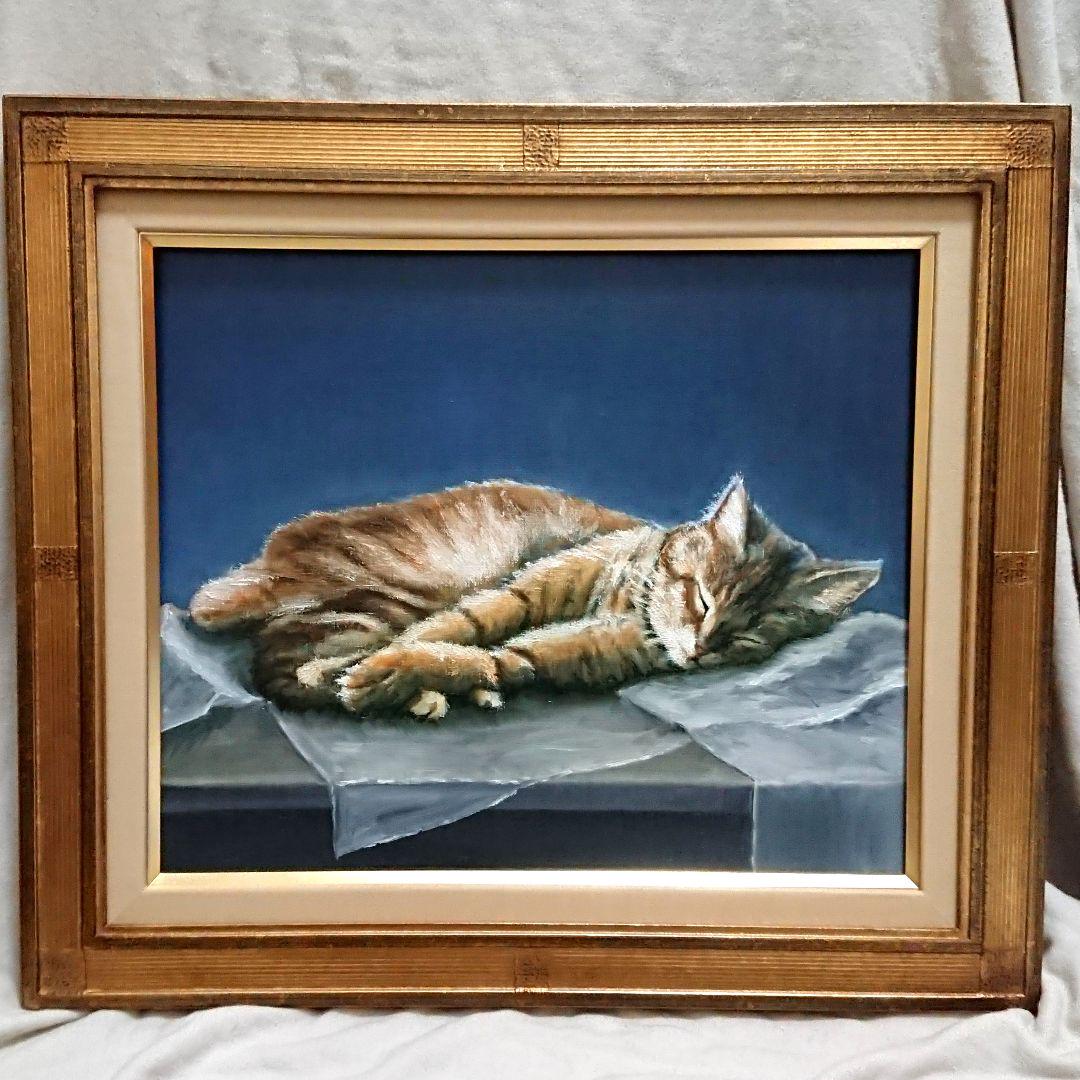 猫の油絵【窓の向こう】1点物の原画/作者サイン入り/額縁付属/フルイドアート 2b27c8e18f163a2e7b2b9786f14ff1