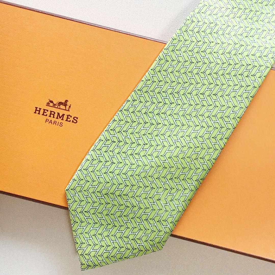 美品 エルメス HERMES ネクタイ シルク100% フランス製 グリーン