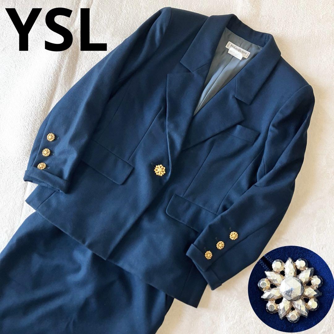 ヴィンテージ　イヴサンローラン　セットアップ　スカートスーツ　チェック柄金ボタン Yves Saint Laurent】チェック柄 セットアップ - メルカリ