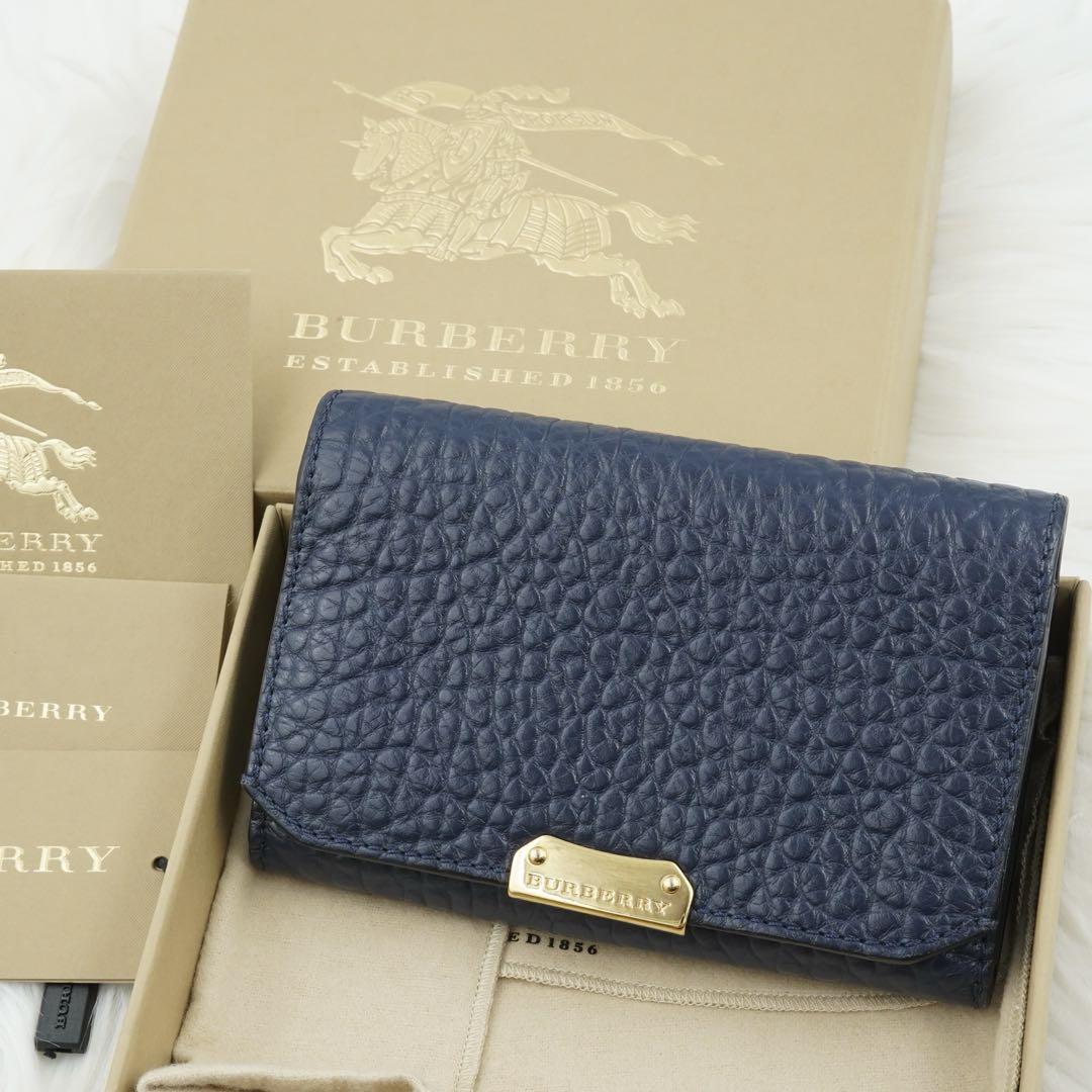 ほぼ未使用品　箱付き　BURBERRY LONDON 折り財布　ネイビー　希少 ほぼ未使用品 箱付き BURBERRY LONDON 折り財布 ネイビー 希少