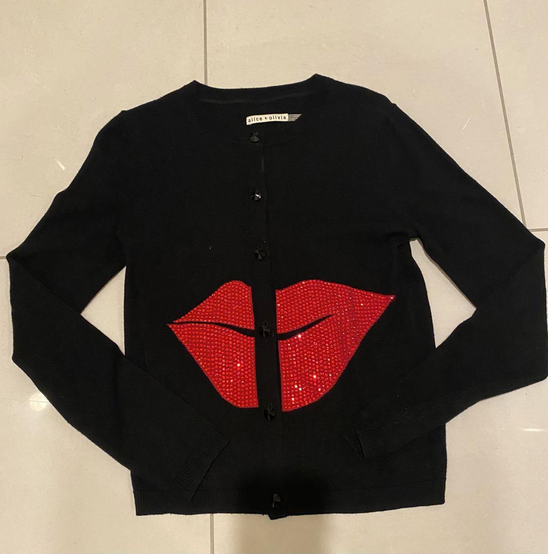 alice+olivia アリスアンドオリビア ジップニット カーディガン 黒 alice+oliviaアリスアンドオリビアフェイス ジップ ニット