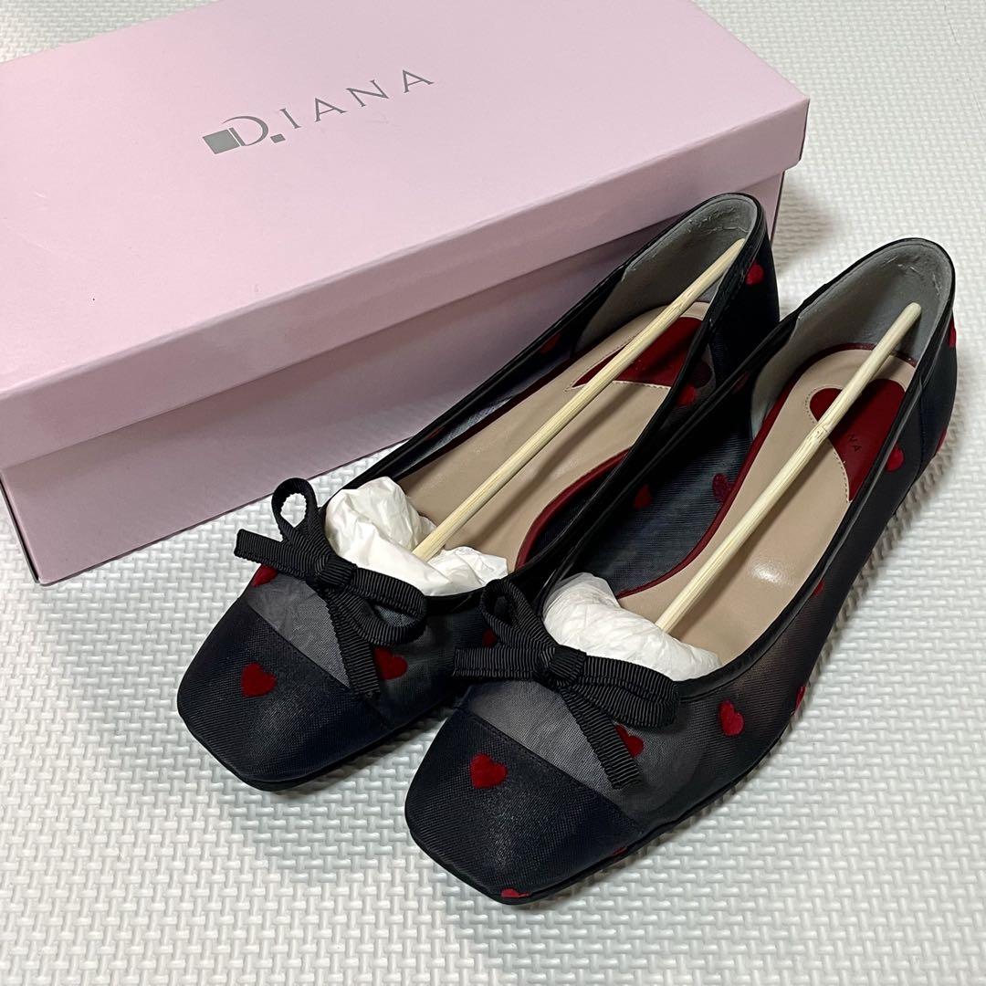 DIANA ハート シアー スクエアパンプス チュール フラットシューズ DIANA ハート シアー スクエアパンプス チュール フラット