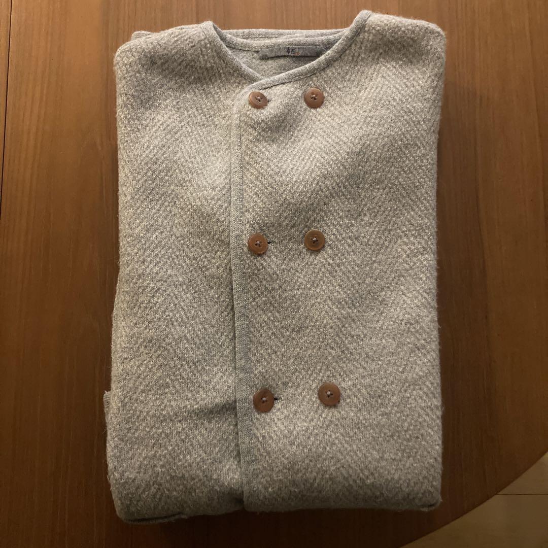 美品45R ノーカラージャケットフロートヘリンボーン ダブル