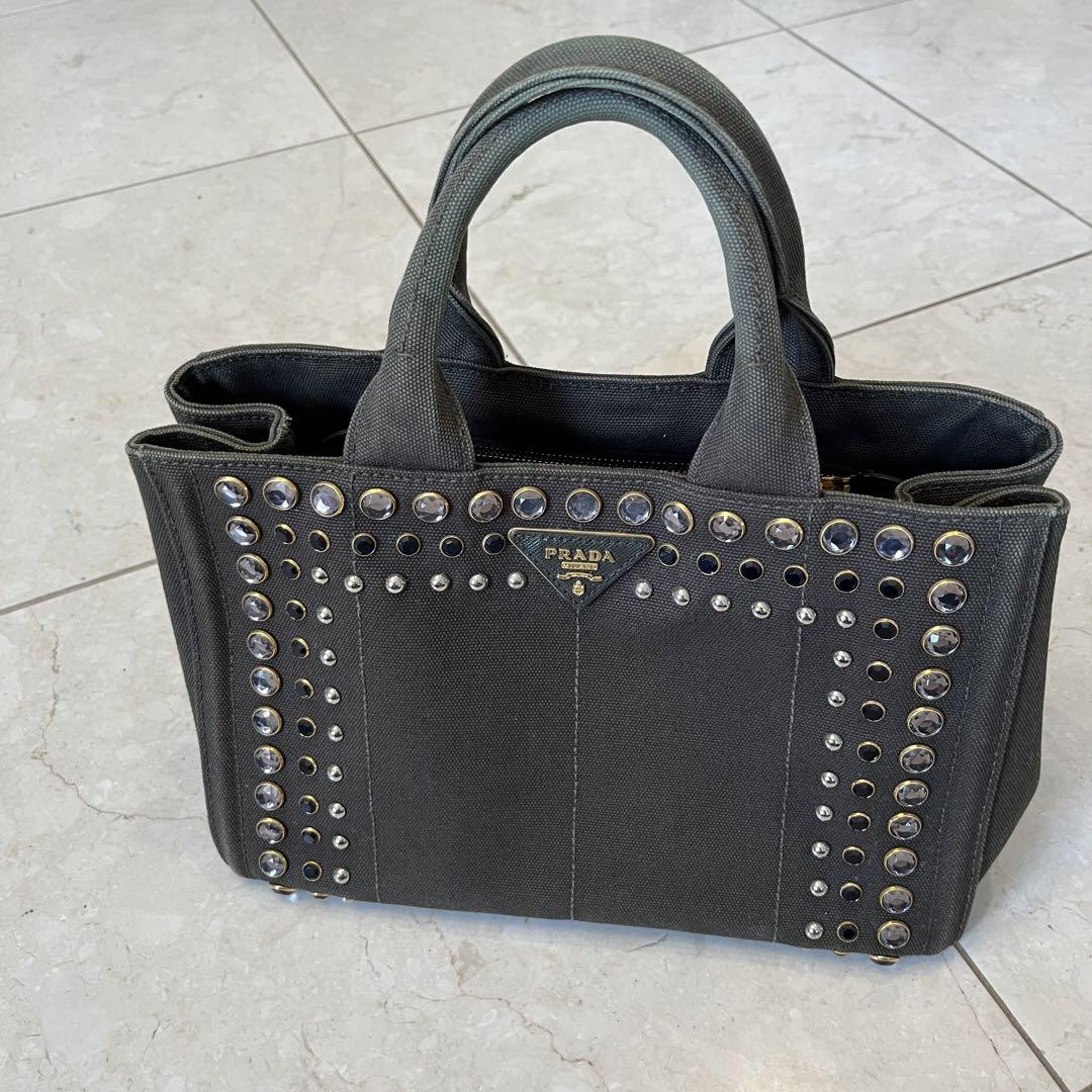 PRADA カナパ カーキ ビジュー バッグ（PRADA プラダ