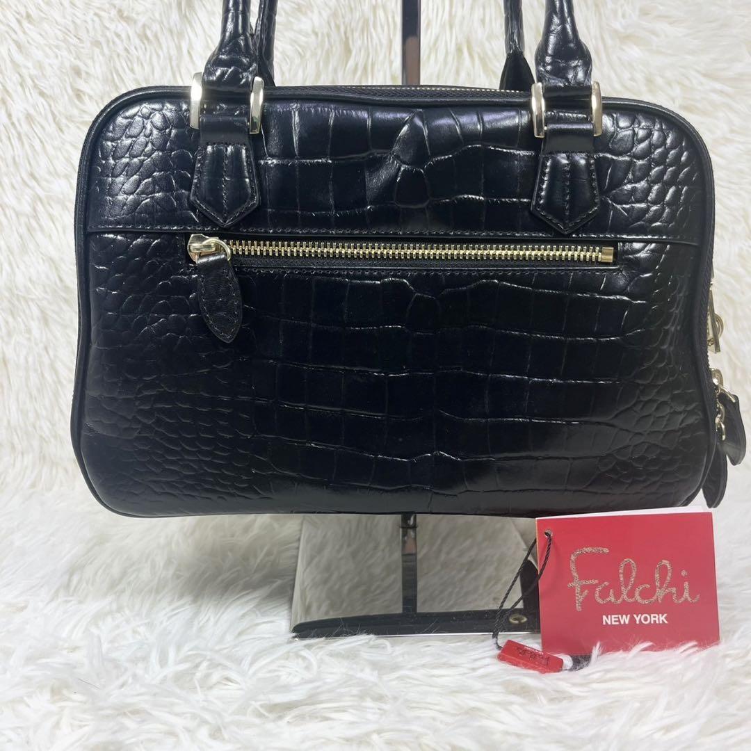 【美品】ファルチニューヨーク ハンドバッグ レザー クロコダイル型押し 美品】ファルチニューヨーク ハンドバッグ レザー クロコダイル