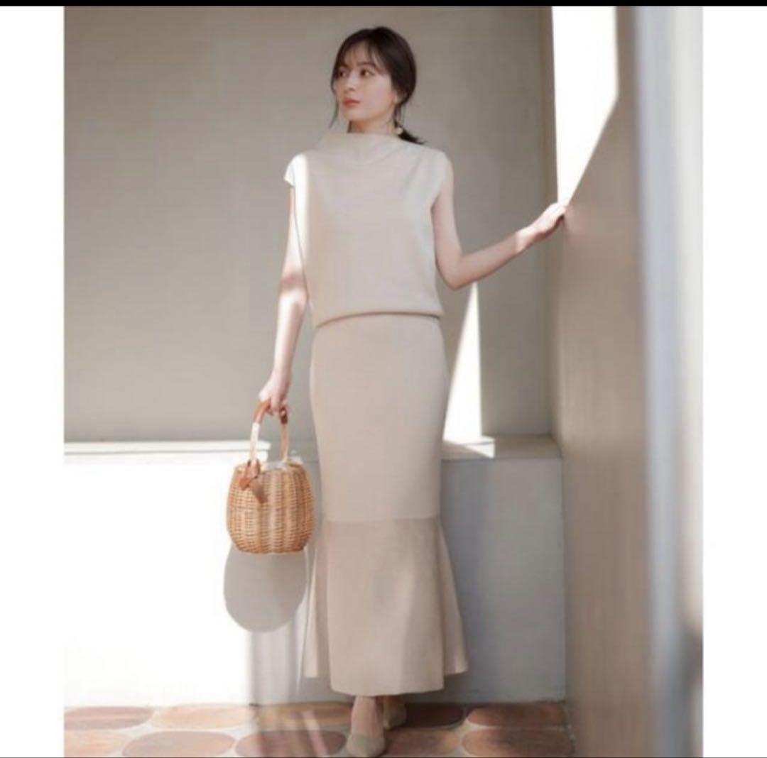 anuans セットアップ アニュアンス anuans リブニットセットアップ （BEIGE