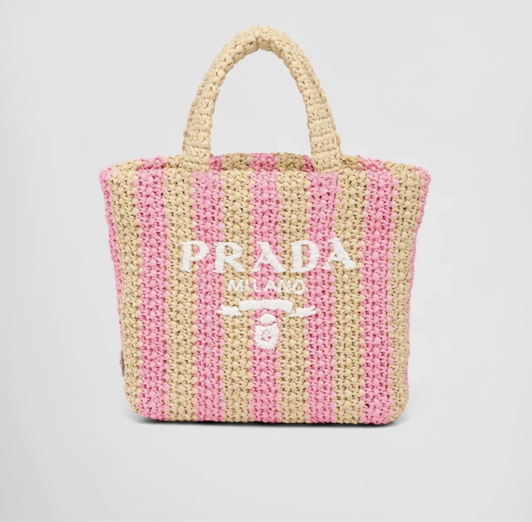PRADA プラダ スモール クロシェ トートバッグ ラフィア ピンク ピンク スモール クロシェ トートバッグ | PRADA
