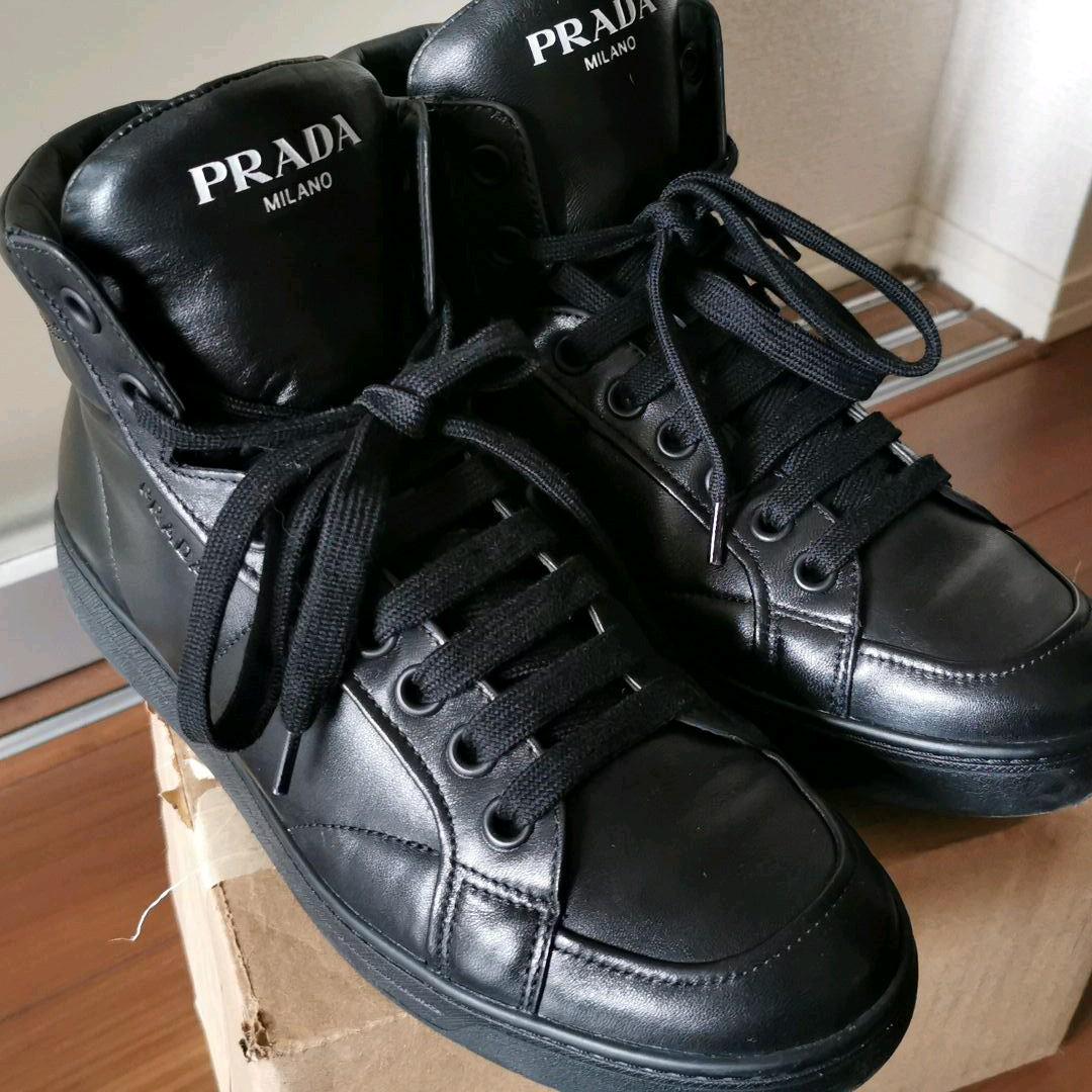 プラダ　PRADA⭕️正規品　ハイカットスニーカー　ショートブーツ　黒　36ハーフ PRADA スニーカー ハイカット 黒 （美品 プラダ PRADA