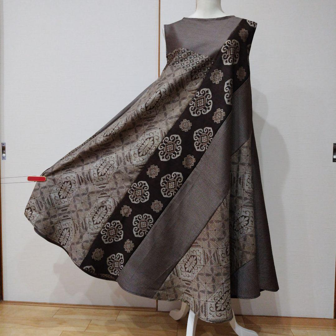宮崎 大島紬解き生地から、バイアス仕立てワンピース 大島紬でワンピースを縫いました KIMONO Remake 着物リメイク