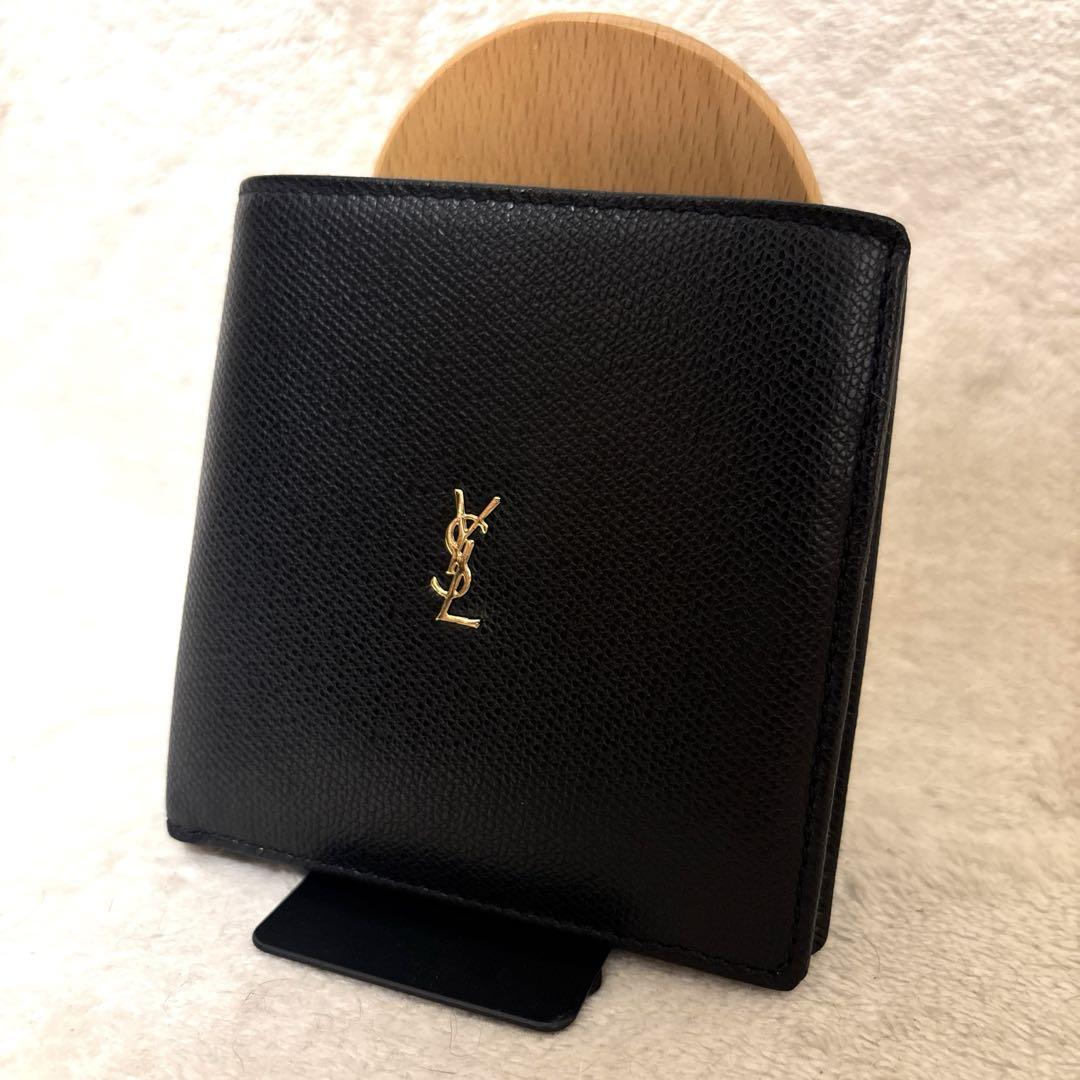 Yves Saint Laurent キャビアスキン 二つ折り財布 ブラック サンローラン 二つ折り財布 ブラック ロゴ （サンローランパリ