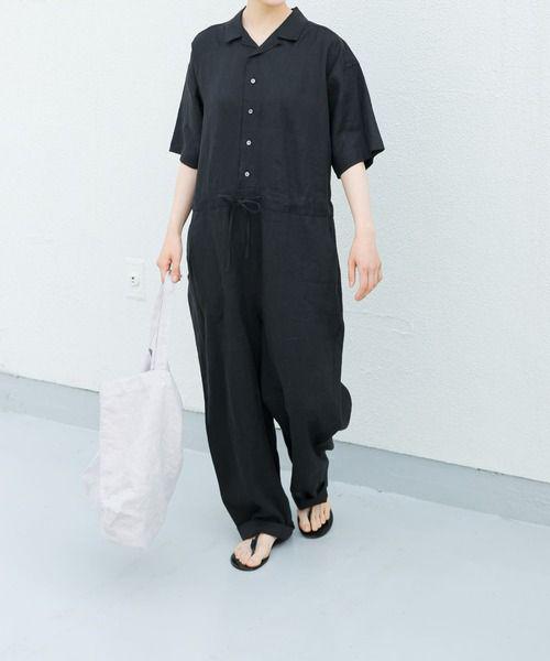 かぐれ　リネンハーフスリーブオールインワン　アーバンリサーチドアーズ かぐれ（カグレ）の「リネンハーフスリーブオールインワン