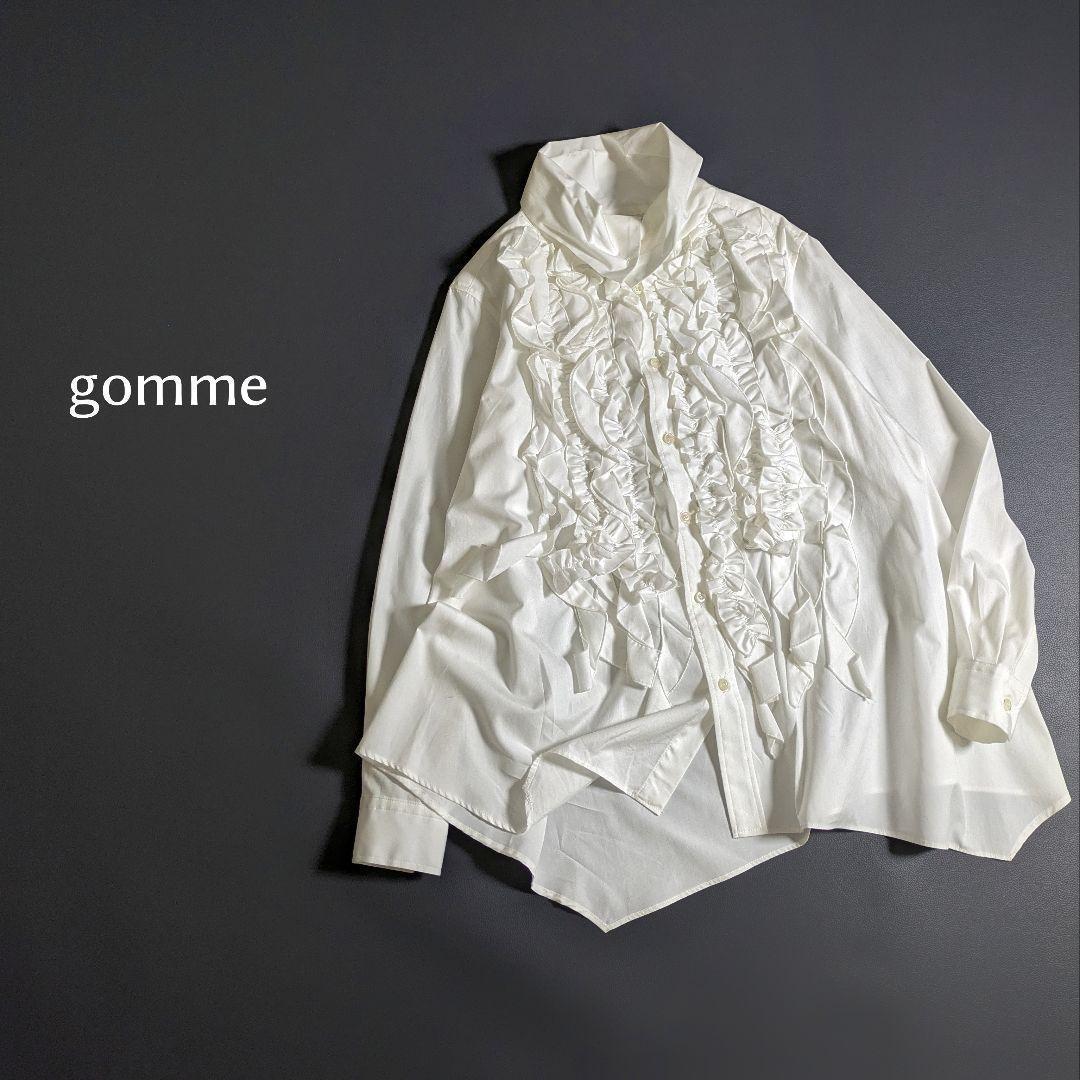 gomme 立体フリルコットンアシンメトリー変形チュニックブラック gomme／立体フリルコットンブラウス ハイネック アシンメトリー
