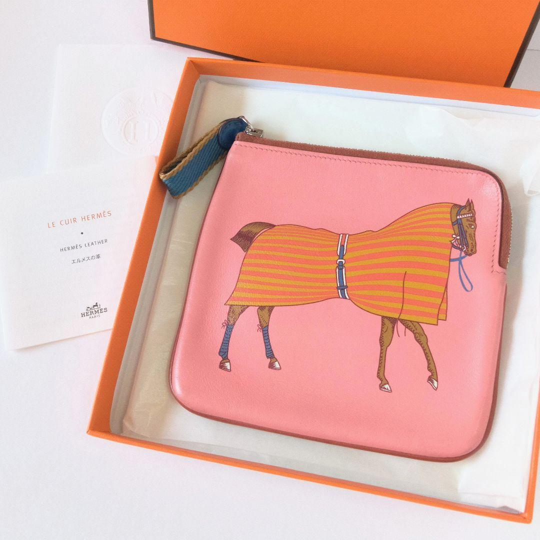 エルメス HERMES カレポケット 化粧ポーチ 馬柄 ローズエテ ピンク系 エルメス HERMES カレポケット 化粧ポーチ 馬柄 ローズエテ