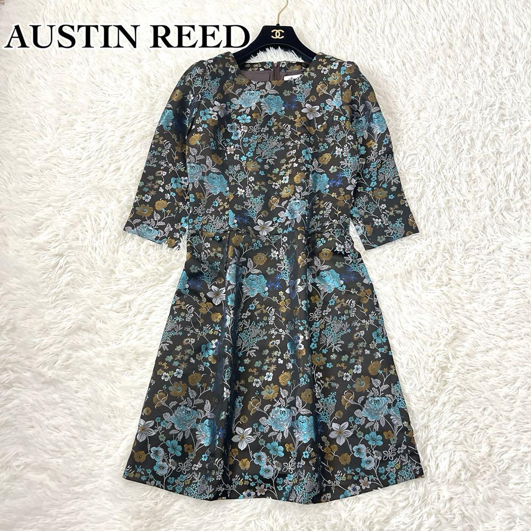 AUSTIN REED 花柄ワンピース 光沢感 日本製 38 上品（AUSTIN