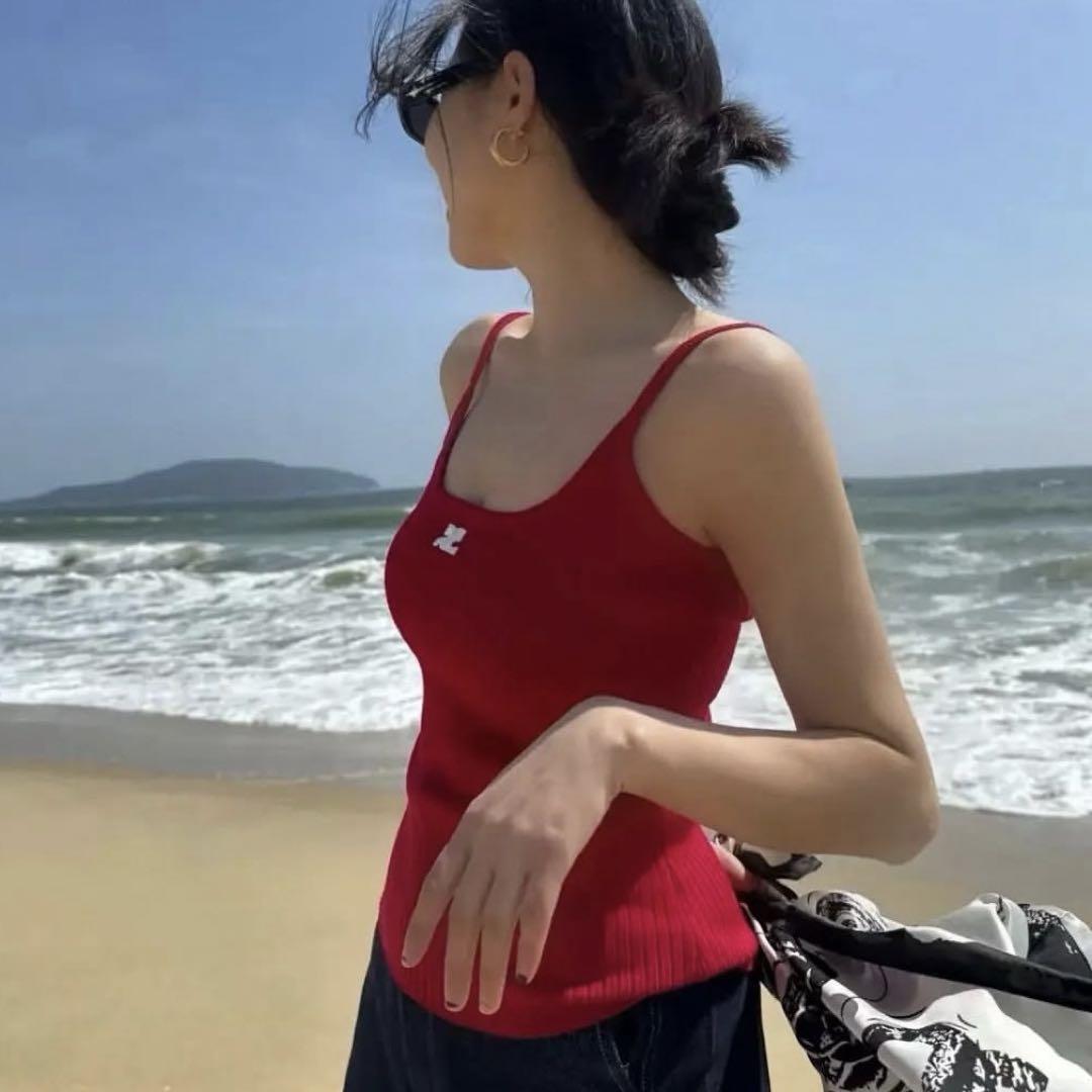 Courreges ニットキャミソール レッド XS（クレージュ 半袖T