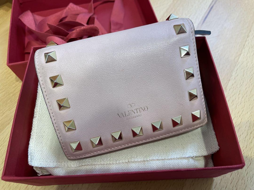 VALENTINO スタッズ付き二つ折り財布 ピンク valentino garavani - 美品 バレンチノ ロックスタッズ レザー