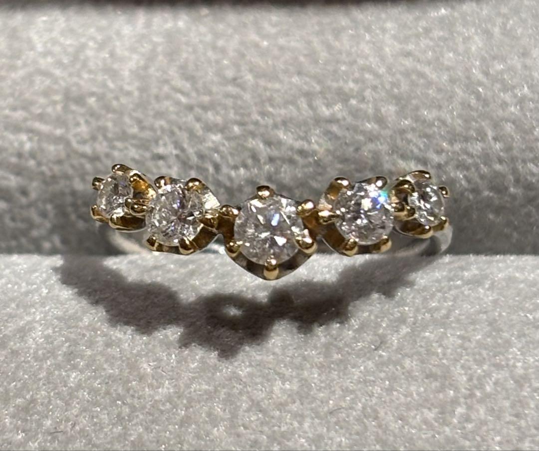 値下げ☆PT/K18 コンビリング U字ダイヤ0.5ct☆重ね付けでも