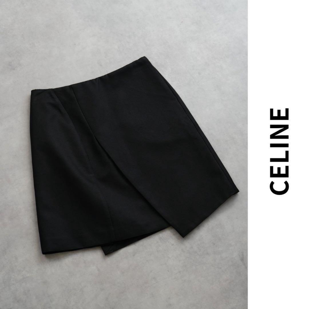 CELINE★ミニウールシルクスカート Celine Skirt wool charm black size 38 Used Excellent+