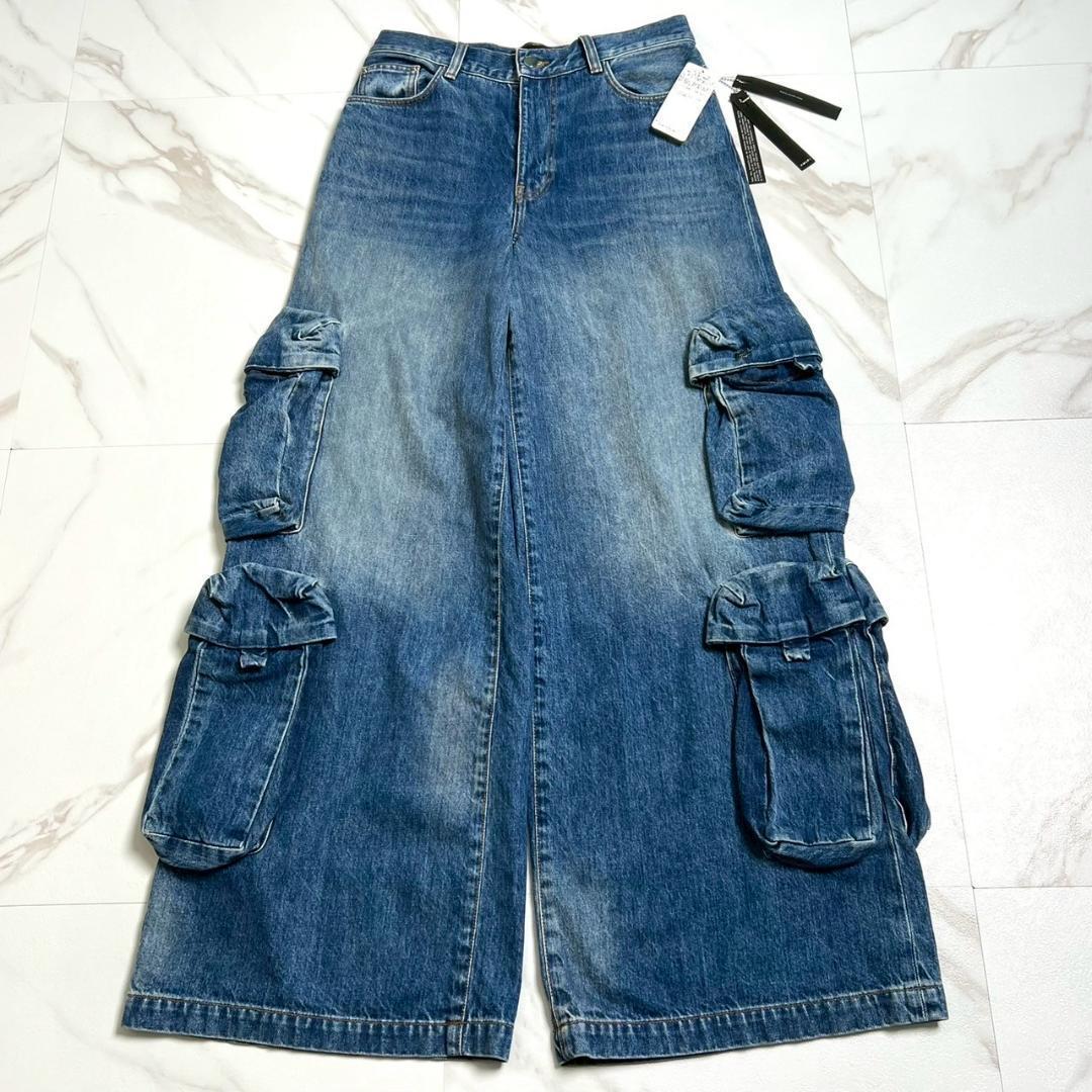 【関送無料】 AMIRI アミリ バギー カーゴ ジーンズ ブルー 未使用・タグ付 AMIRI アミリ MAロゴ バギーデニム カーゴパンツ