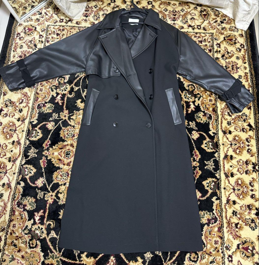 DIR様限定！【美品】HARE カットオフダブルコート 黒 セール】ウールステンカラーコート(HARE)（ステンカラーコート