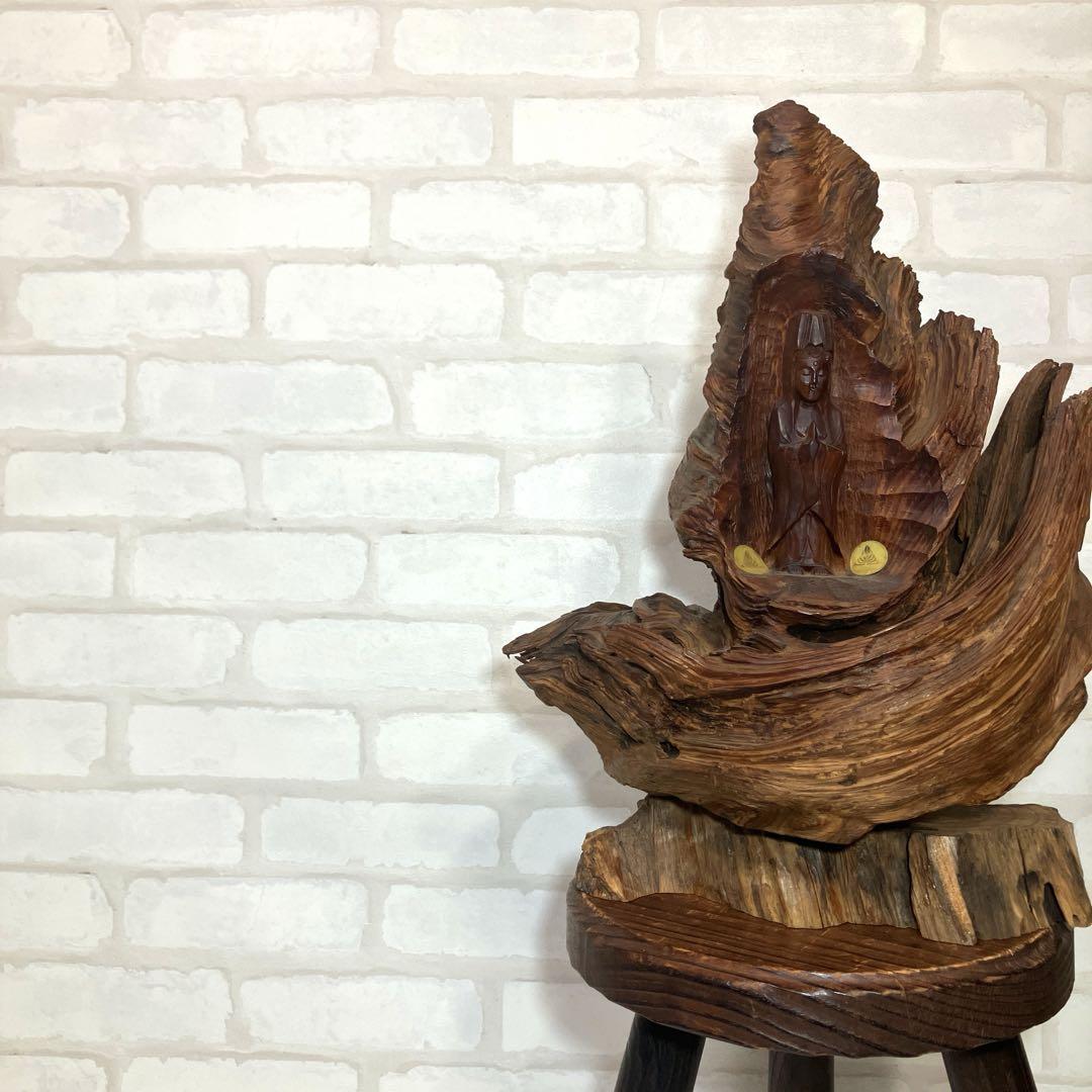 天然黒松（男松）仏像　昭和53年　金比羅宮参拝記念　木彫仏　一刀彫 天然黒松（男松）仏像 昭和53年 金比羅宮参拝記念 木彫仏 一刀彫