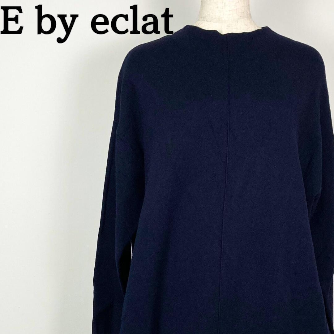 E by eclat　イーバイエクラ　ワンピース　ニット　M　紺　ネイビー　大人 E by eclat(イーバイエクラ)のリブニットドッキングワンピース