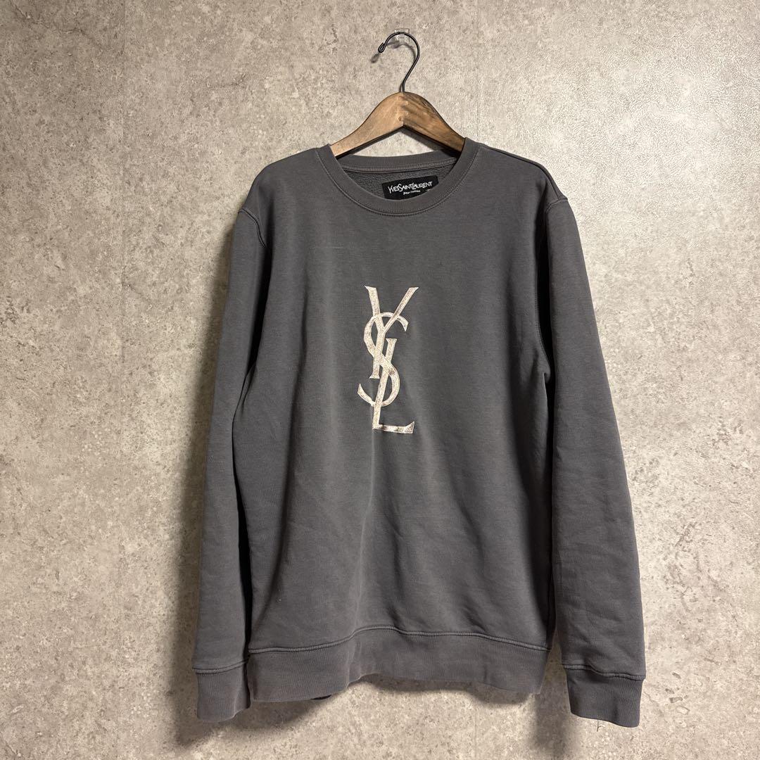 ysl イヴ・サンローラン ビッグロゴ刺繍トレーナー スウェット グレー ysl イヴ・サンローラン ビッグロゴ刺繍トレーナー スウェット