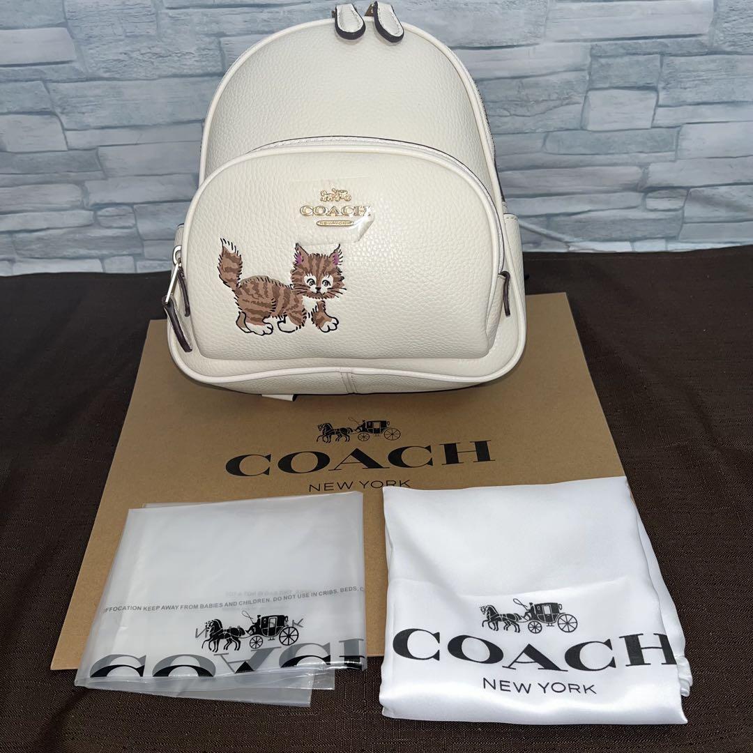 COACH コーチ ミニ コート バックパック ダンシング キトゥン 猫 白 ☆新品☆コーチ ミニ コート バックパック ウィズ ダンシング