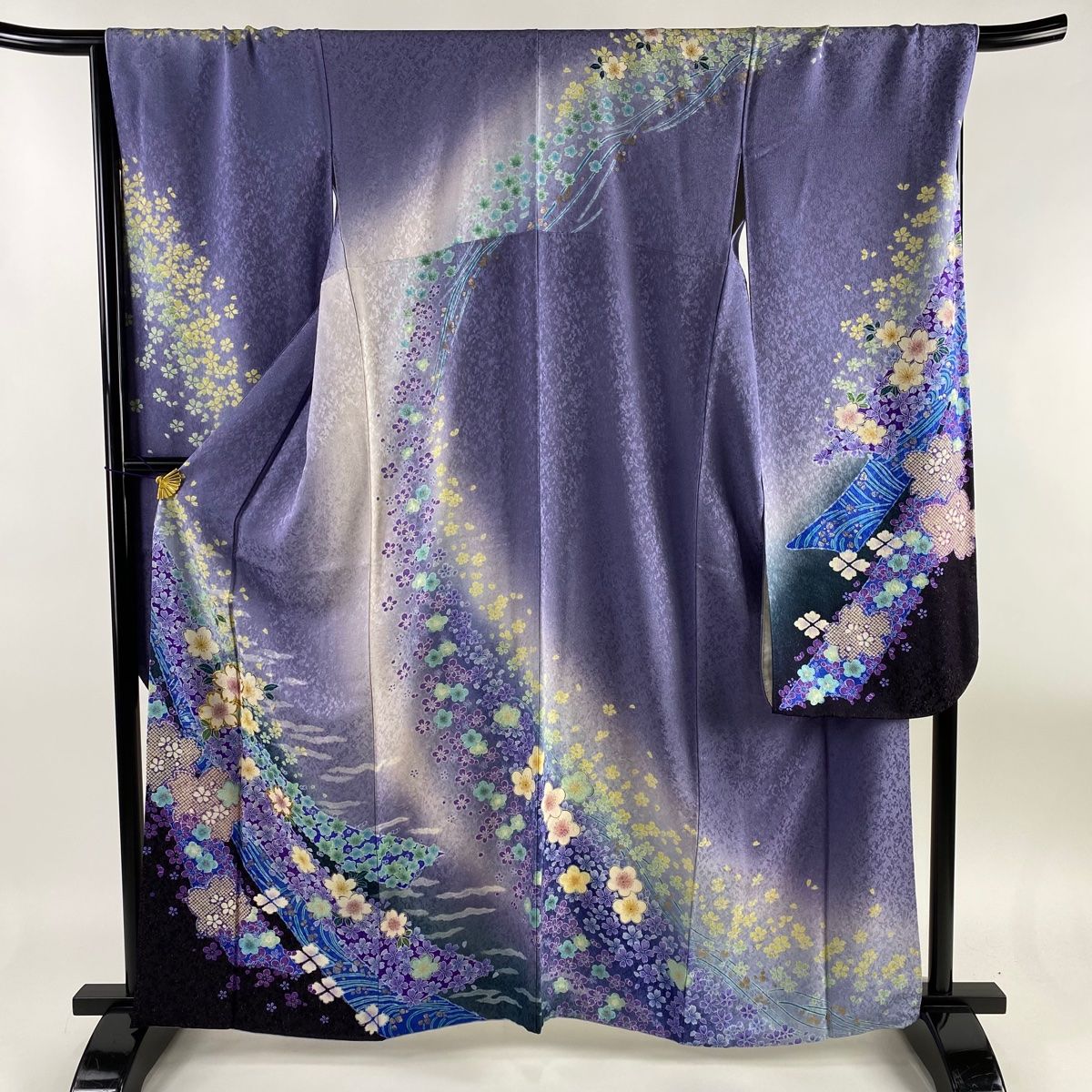 振袖 身丈160cm 裄丈70cm L 袷 桜 疋田 金通し 金彩 紫 正絹