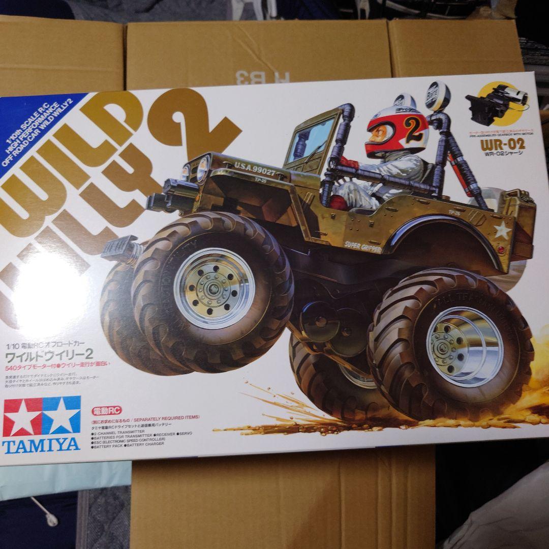 タミヤラジコンワイルドウイリー2新品未開封と新品スリックタイヤジムニーボディ付き タミヤラジコンワイルドウイリー2新品未開封と新品スリック